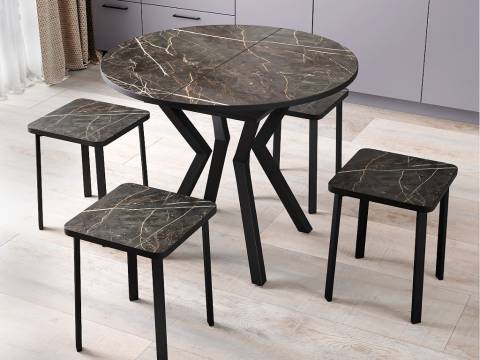 Стол Лофт-круг раздвижной Пластик 0440-черная опора изогнутая ромб