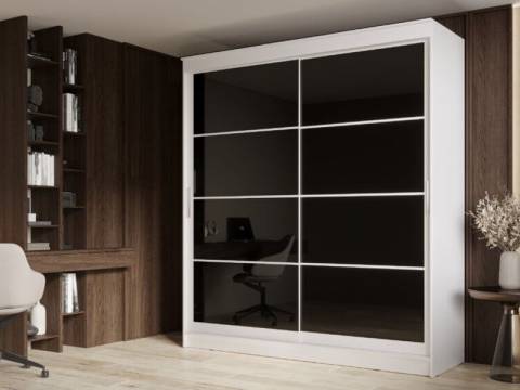 Шкаф-купе Гранд-1 2000 Белый гладкий-двери Лакобель черный