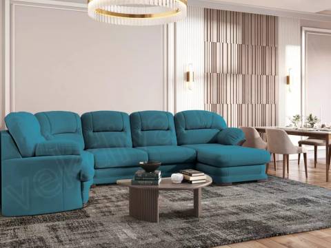 Диван угловой большой П-образный Квин 6 Newtone azure